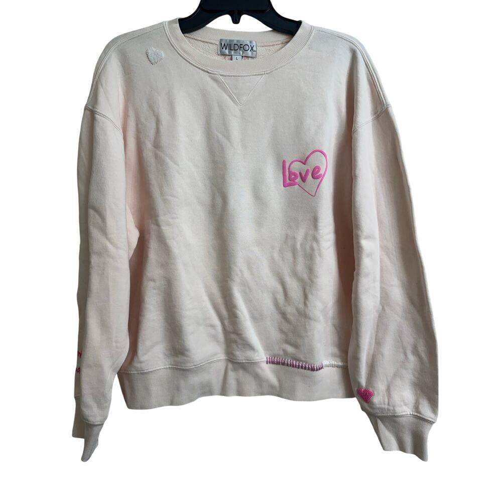 Wildfox Love Valentine's Pink Crewneck Embellished Sweatshirt Large NEW